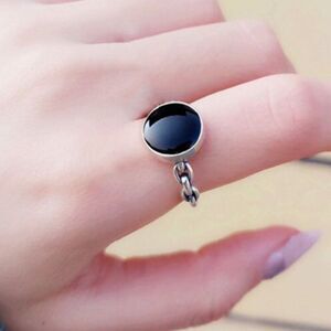 Minimalist Sterling Silver Black Circle Chain Ring
